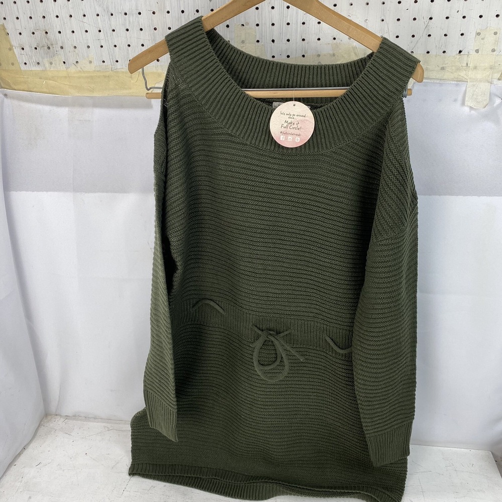 FULL CIRCLE WOMEN'S GREEN LONG SLEEVE COLD SHOULDERS SWEATER SZ 1X